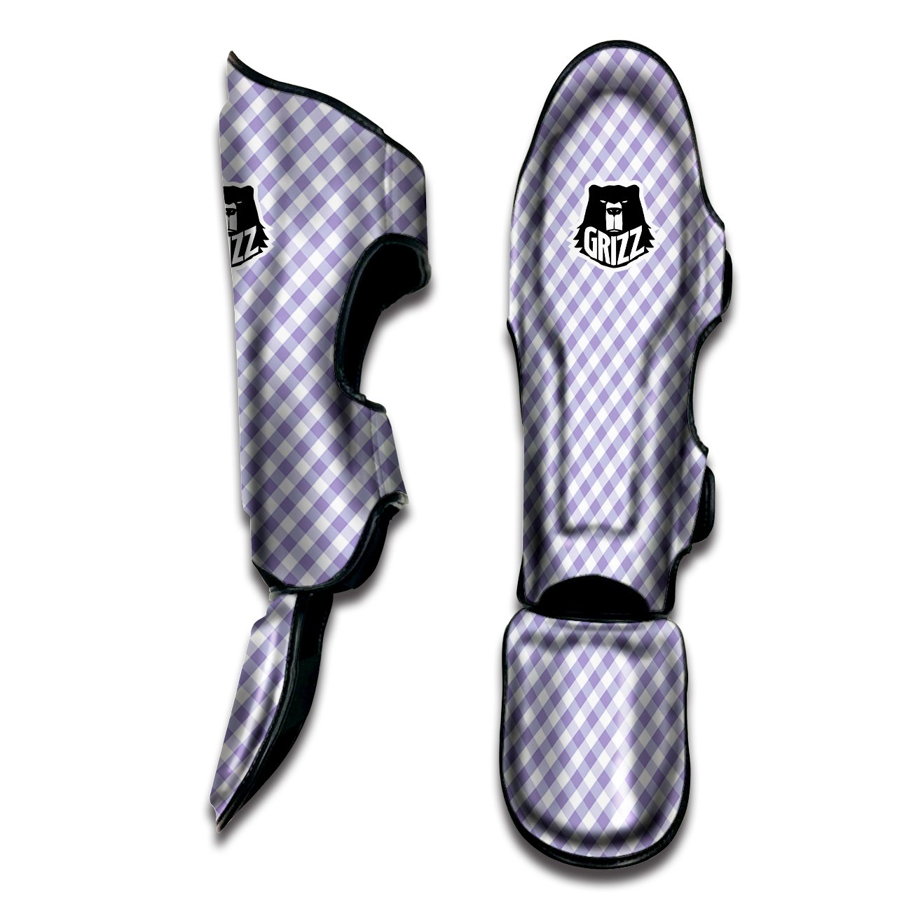 Gingham White And Violet Print Pattern Muay Thai Shin Guards-grizzshop