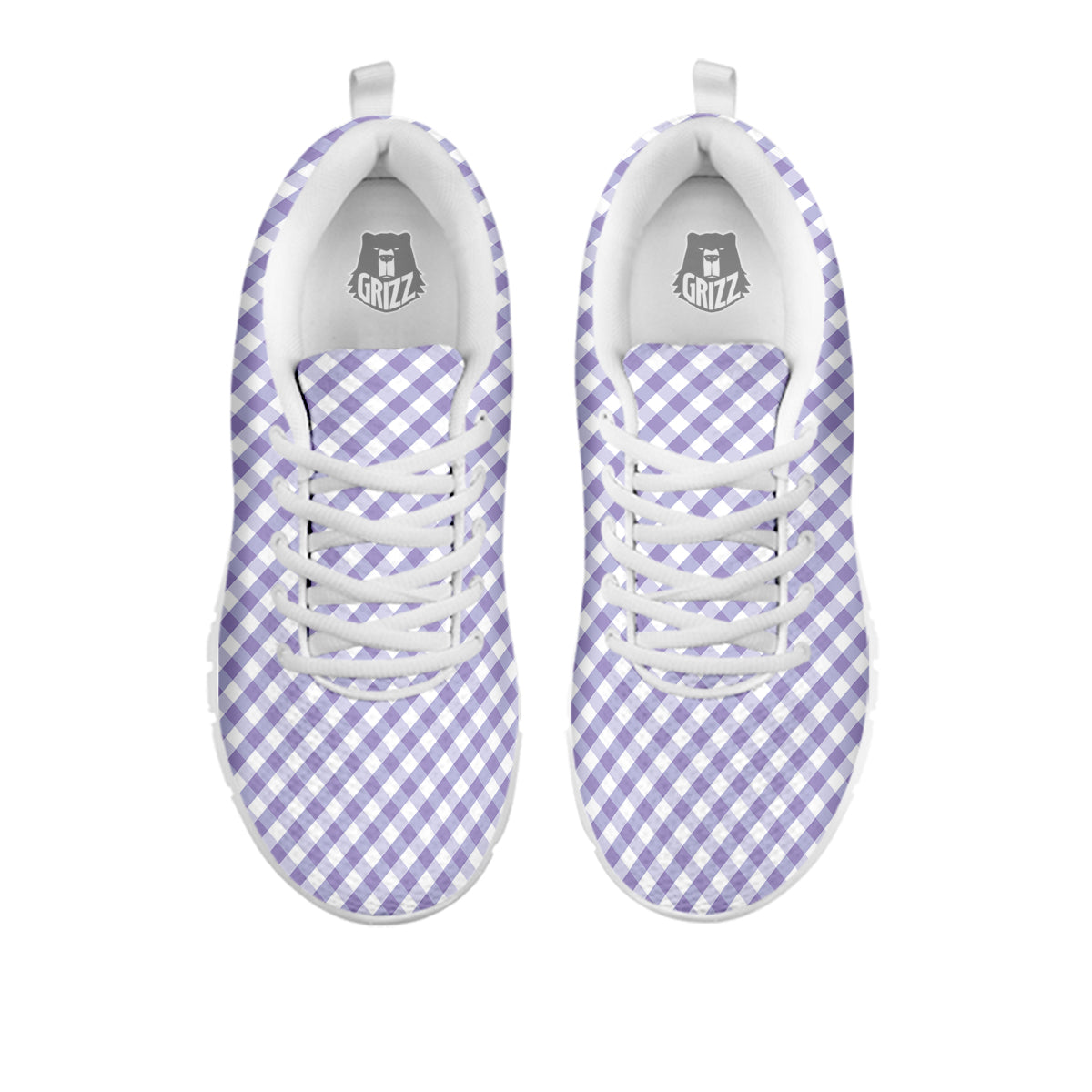 Gingham White And Violet Print Pattern White Sneaker-grizzshop