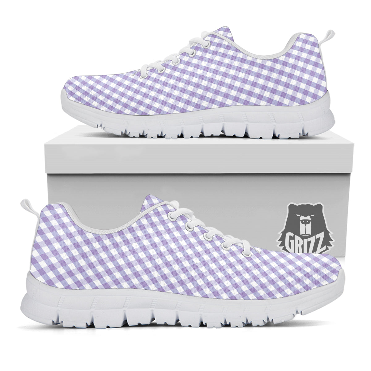 Gingham White And Violet Print Pattern White Sneaker-grizzshop