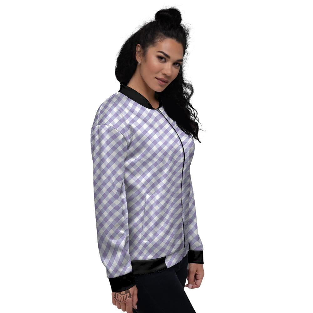 Gingham White And Violet Print Pattern Women's Bomber Jacket-grizzshop