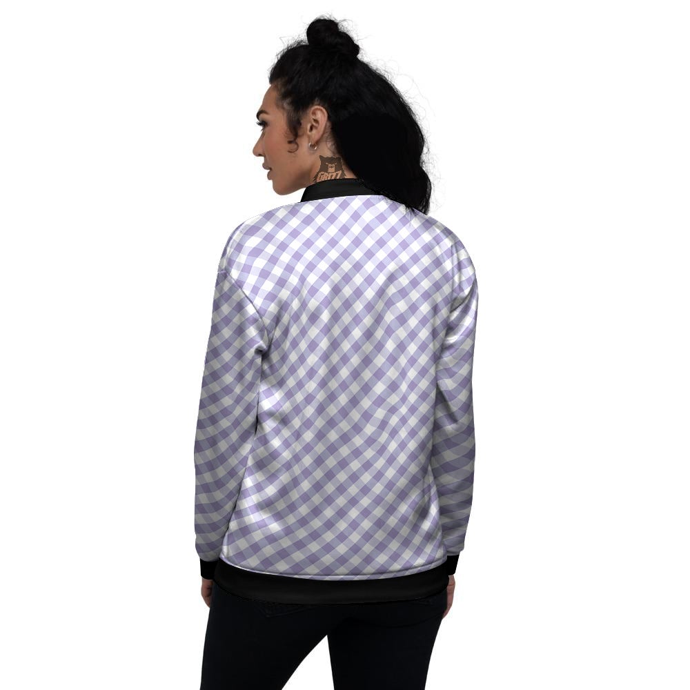 Gingham White And Violet Print Pattern Women's Bomber Jacket-grizzshop