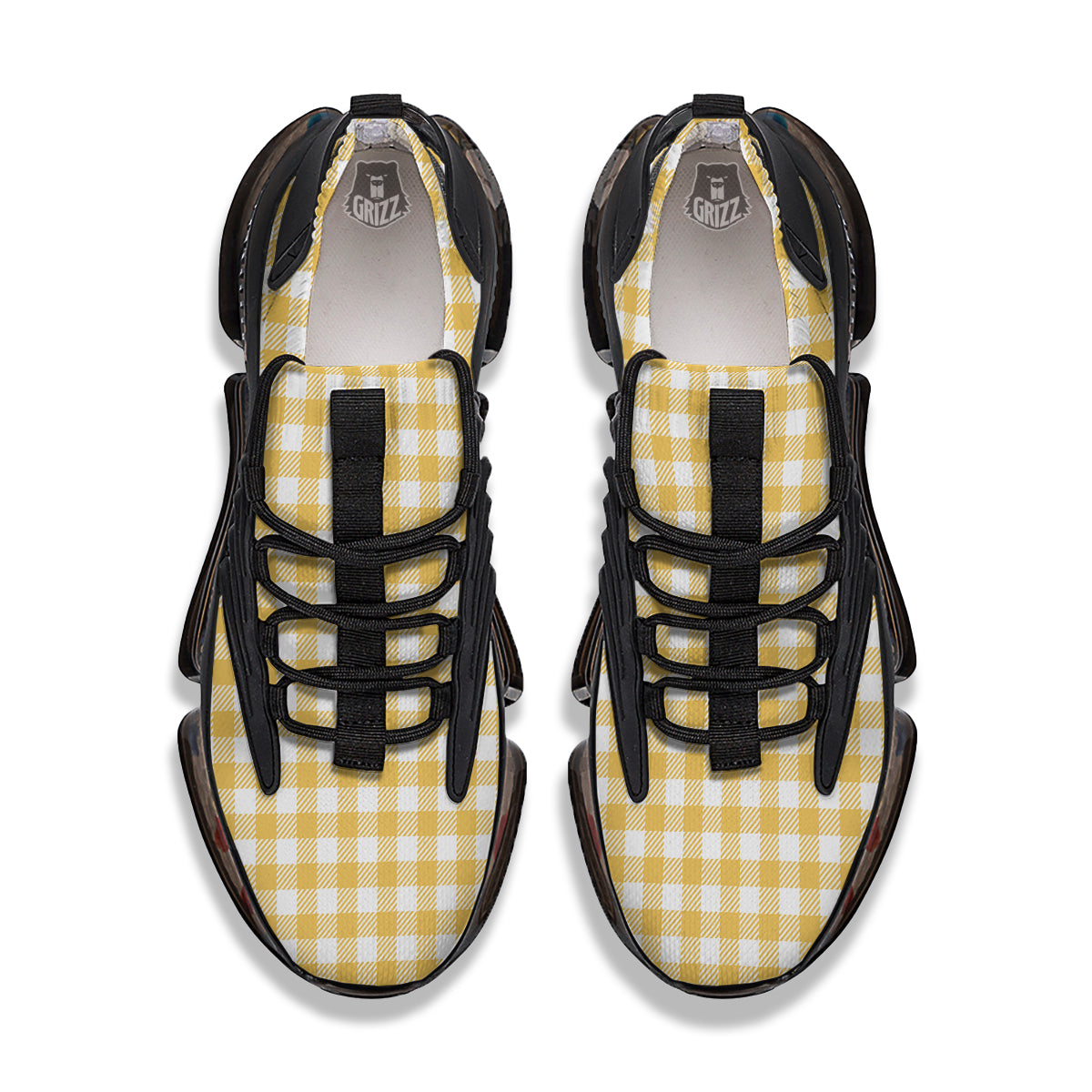 Gingham Yellow And White Print Pattern Black Gym Shoes-grizzshop