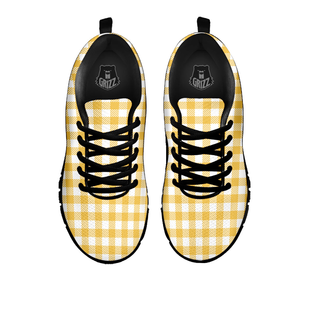 Gingham Yellow And White Print Pattern Black Sneaker-grizzshop