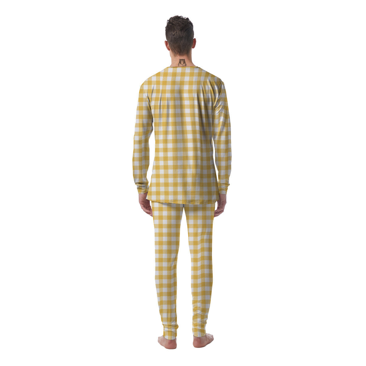 Gingham Yellow And White Print Pattern Men's Pajamas-grizzshop