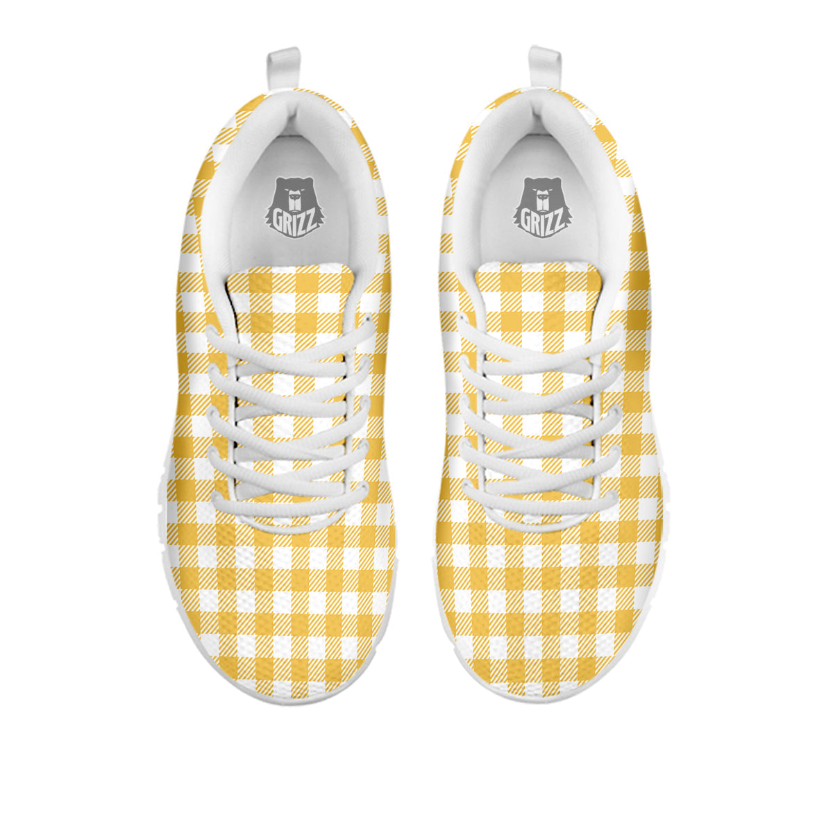 Gingham Yellow And White Print Pattern White Sneaker-grizzshop