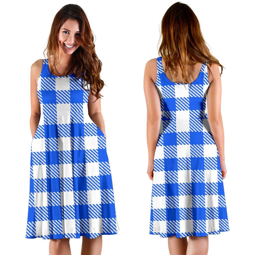 Gingham Blue Pattern Print Dress-grizzshop