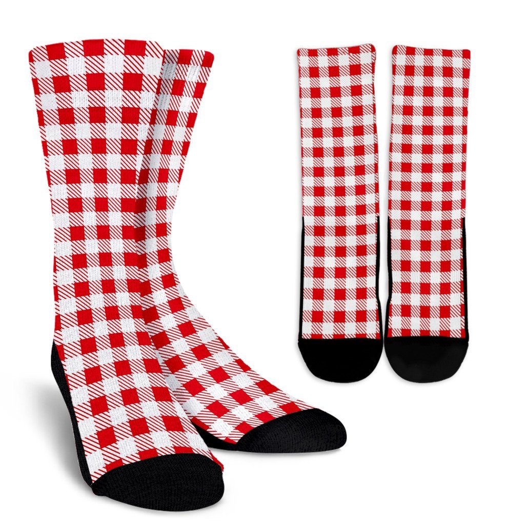 Gingham Red Pattern Print Unisex Crew Socks-grizzshop