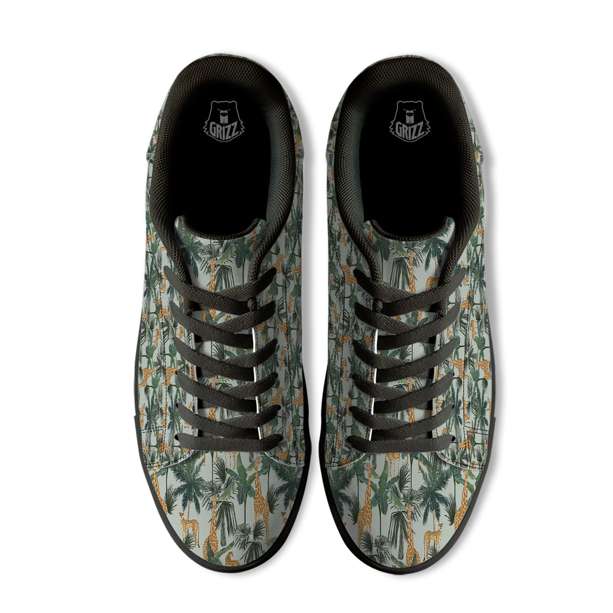 Giraffe And Leopard Vintage Print Pattern Black Low Top Sneakers-grizzshop