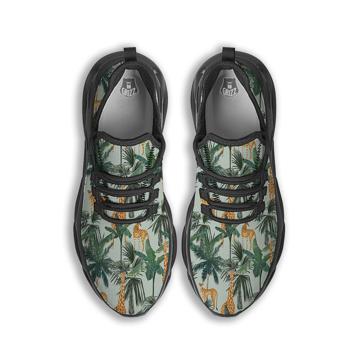 Giraffe And Leopard Vintage Print Pattern Black Running Shoes-grizzshop