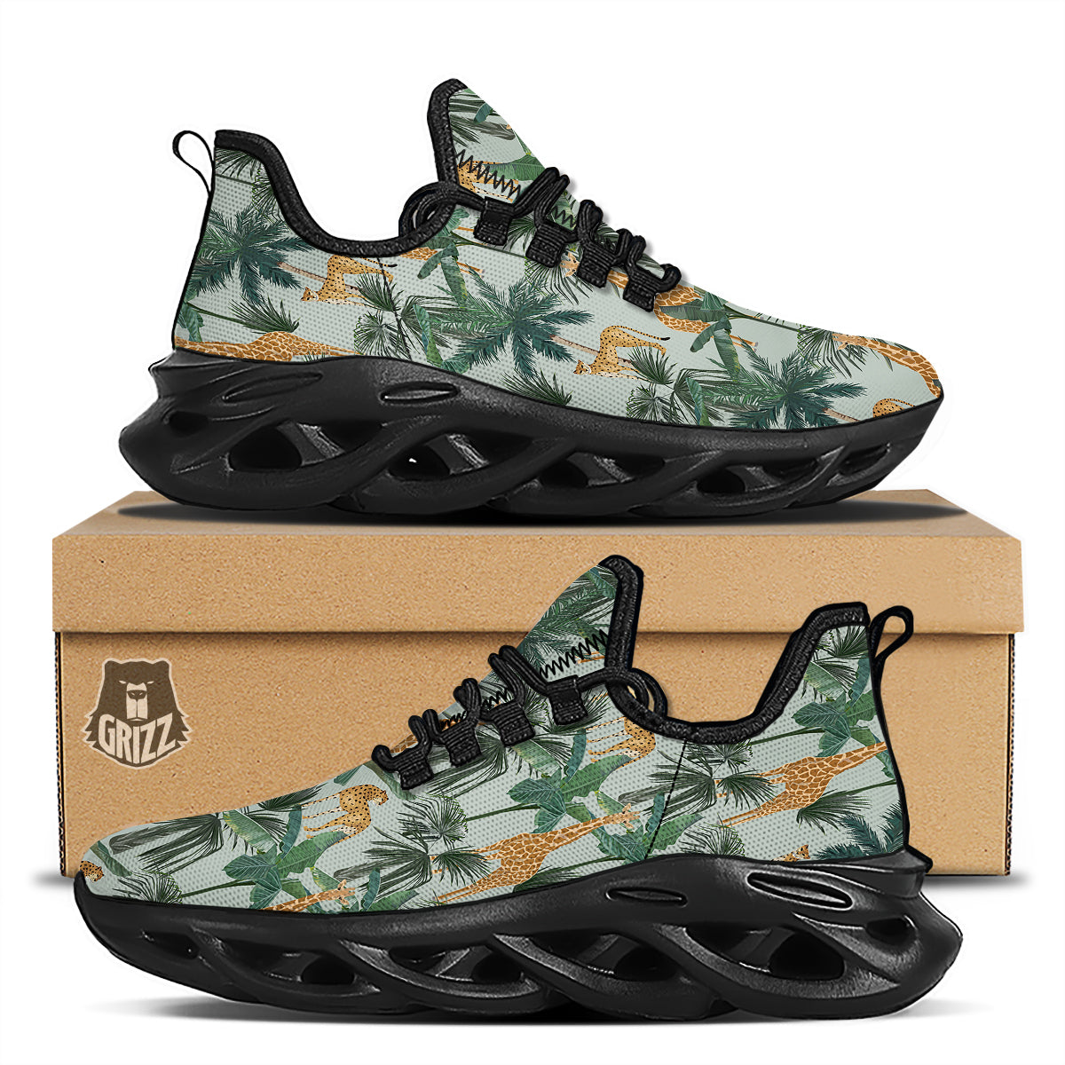 Giraffe And Leopard Vintage Print Pattern Black Running Shoes-grizzshop