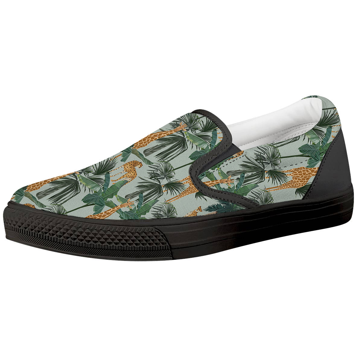Giraffe And Leopard Vintage Print Pattern Black Slip On Shoes-grizzshop
