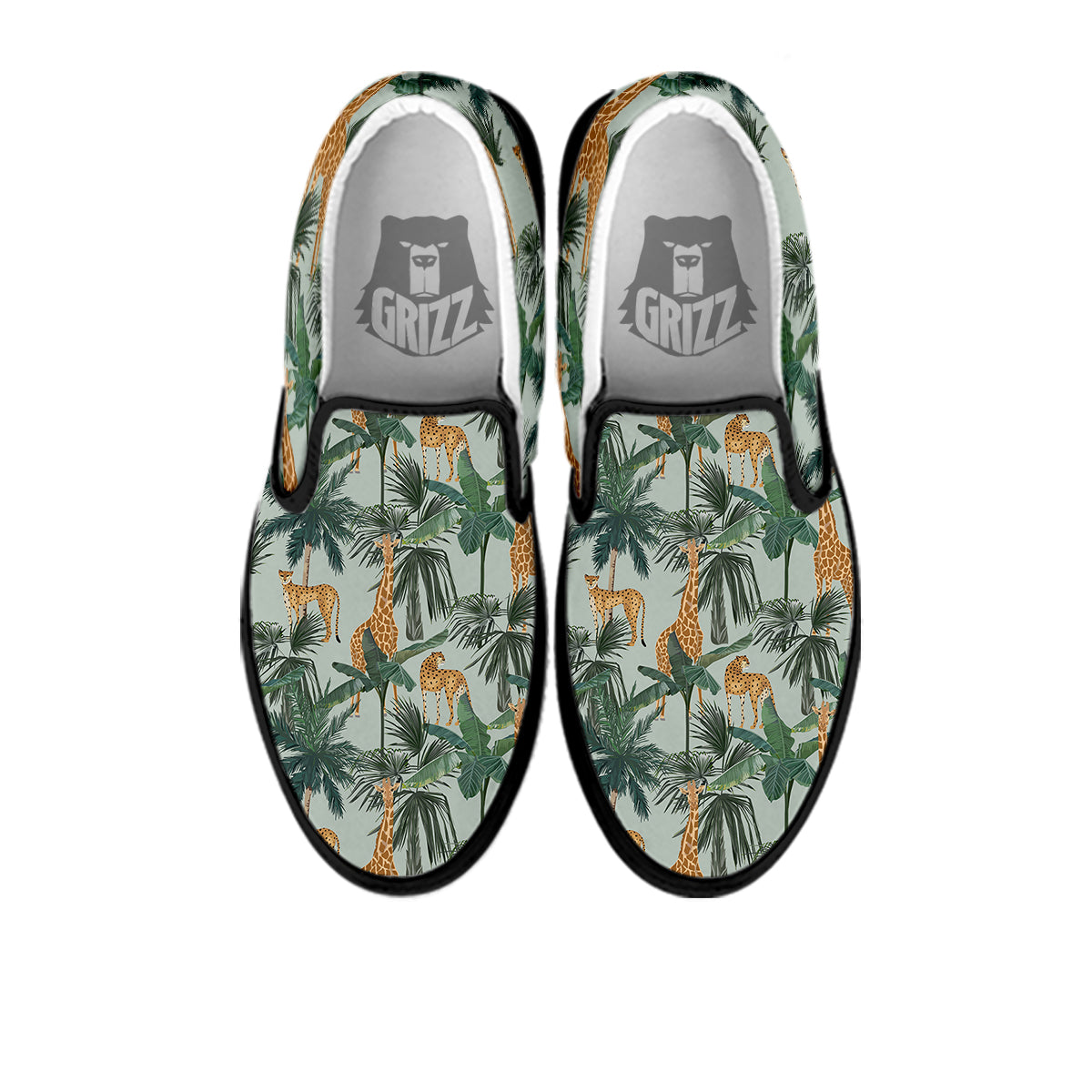 Giraffe And Leopard Vintage Print Pattern Black Slip On Shoes-grizzshop