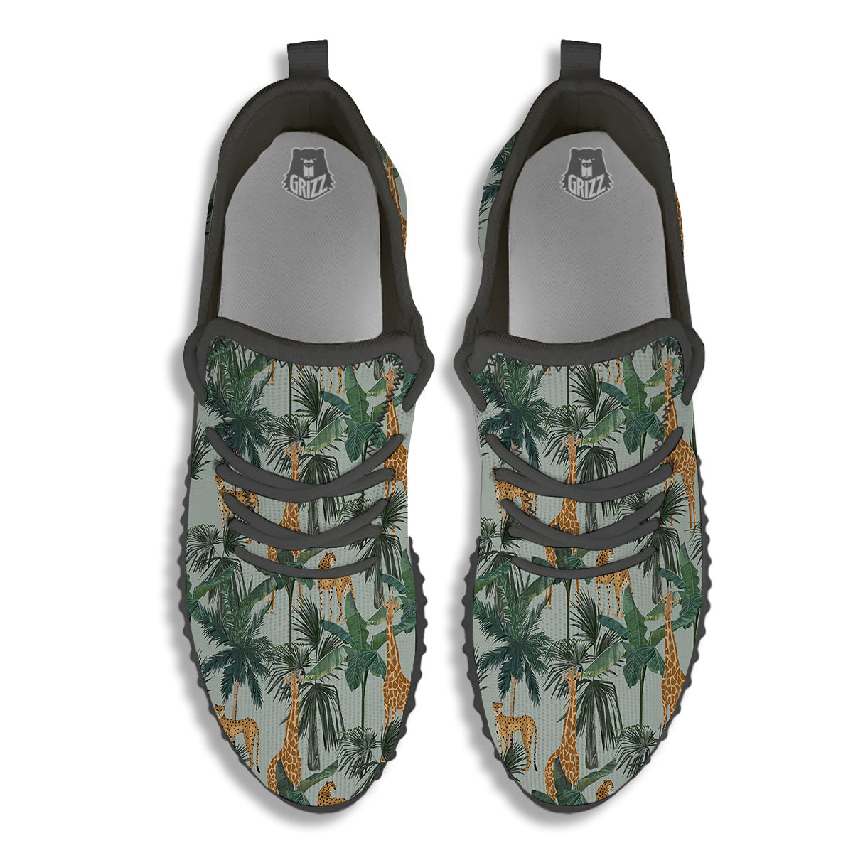 Giraffe And Leopard Vintage Print Pattern Black Walking Shoes-grizzshop