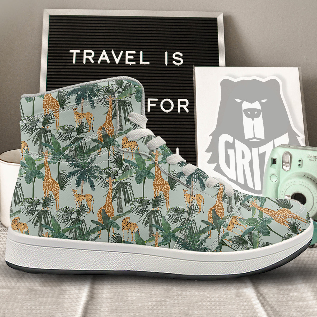 Giraffe And Leopard Vintage Print Pattern High Top Sneakers-grizzshop