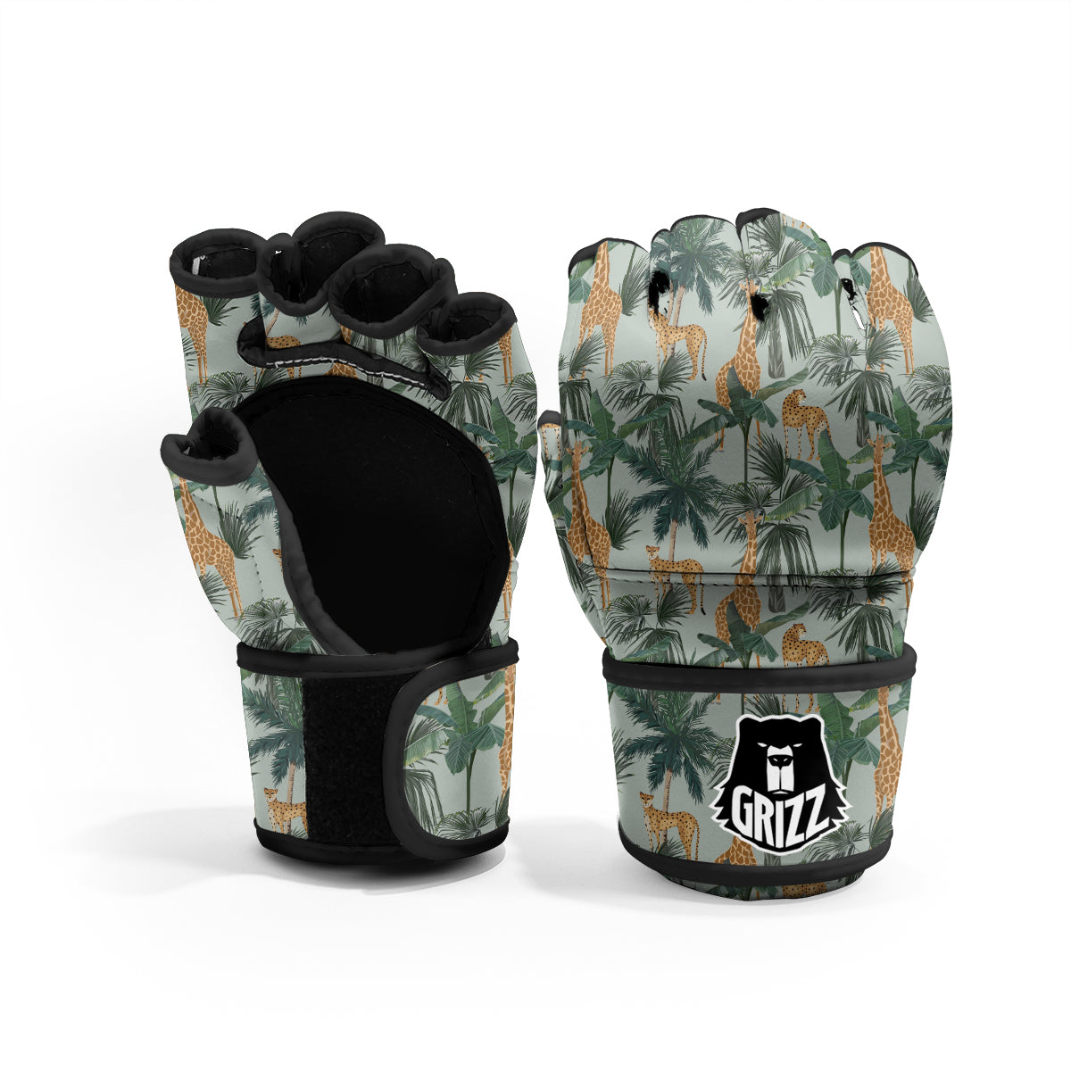 Giraffe And Leopard Vintage Print Pattern MMA Gloves-grizzshop