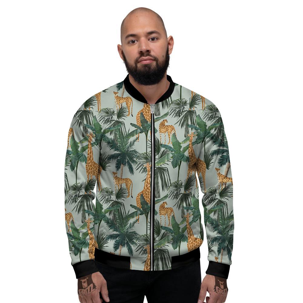 Giraffe And Leopard Vintage Print Pattern Men's Bomber Jacket-grizzshop