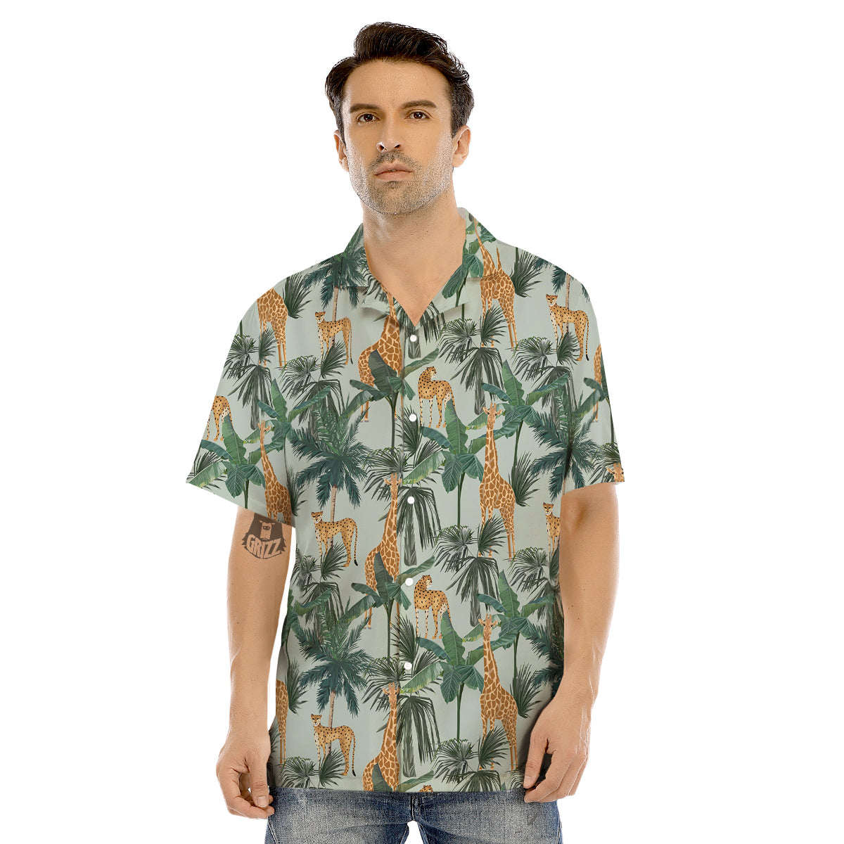 Giraffe And Leopard Vintage Print Pattern Men's Hawaiian Shirt-grizzshop