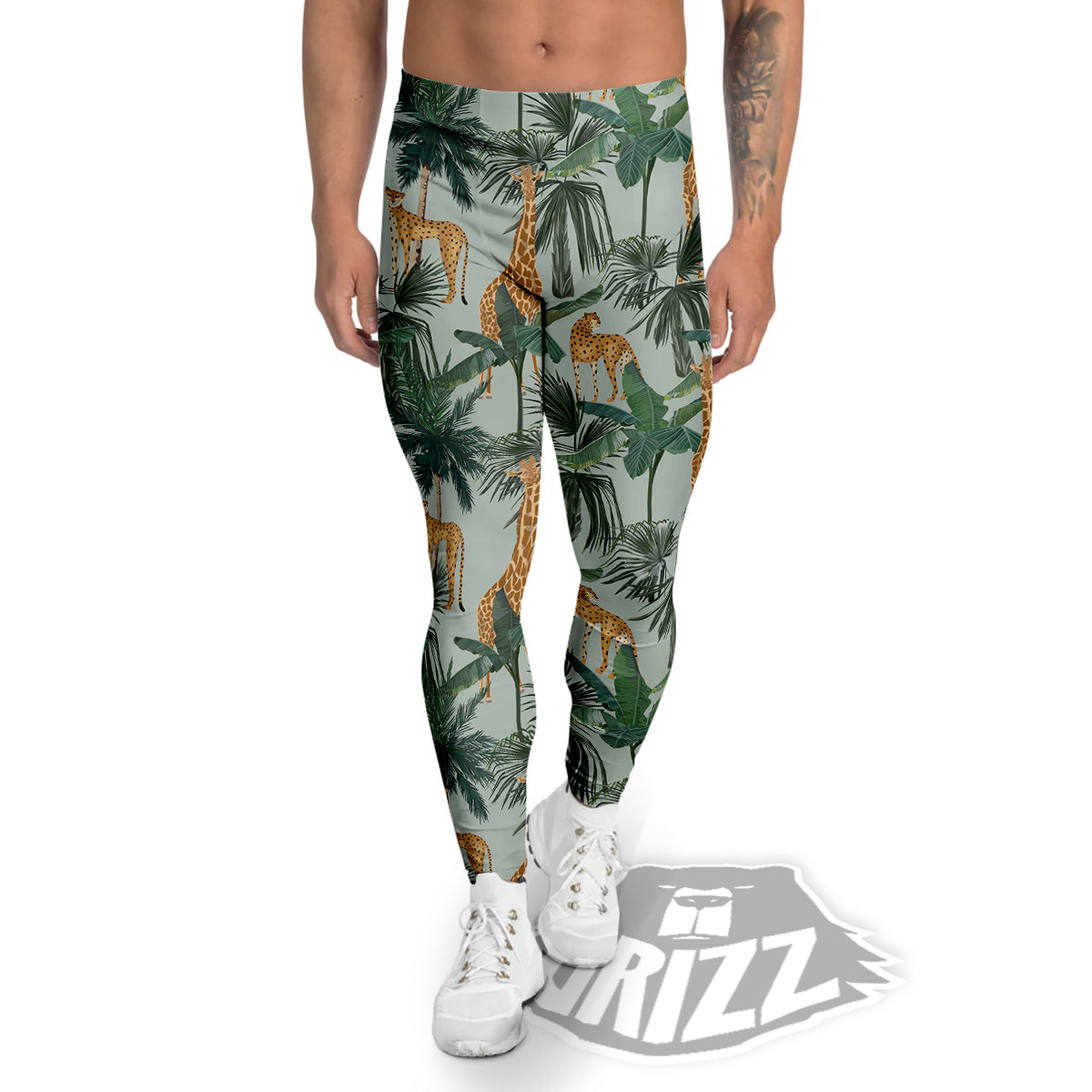Giraffe And Leopard Vintage Print Pattern Men's Leggings-grizzshop