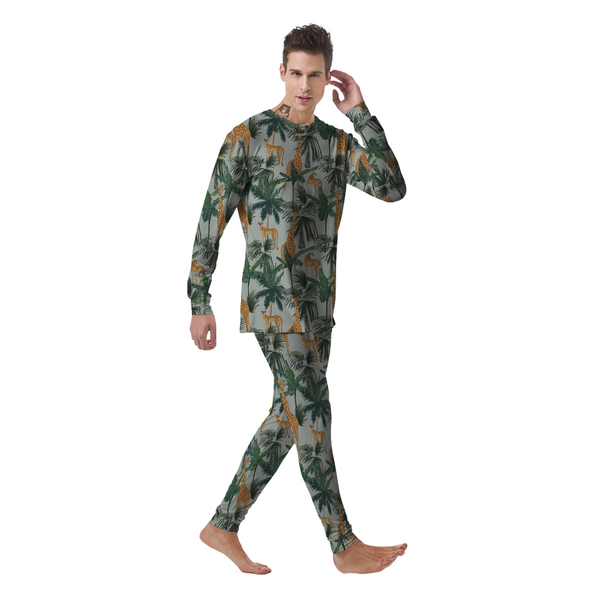 Giraffe And Leopard Vintage Print Pattern Men's Pajamas-grizzshop