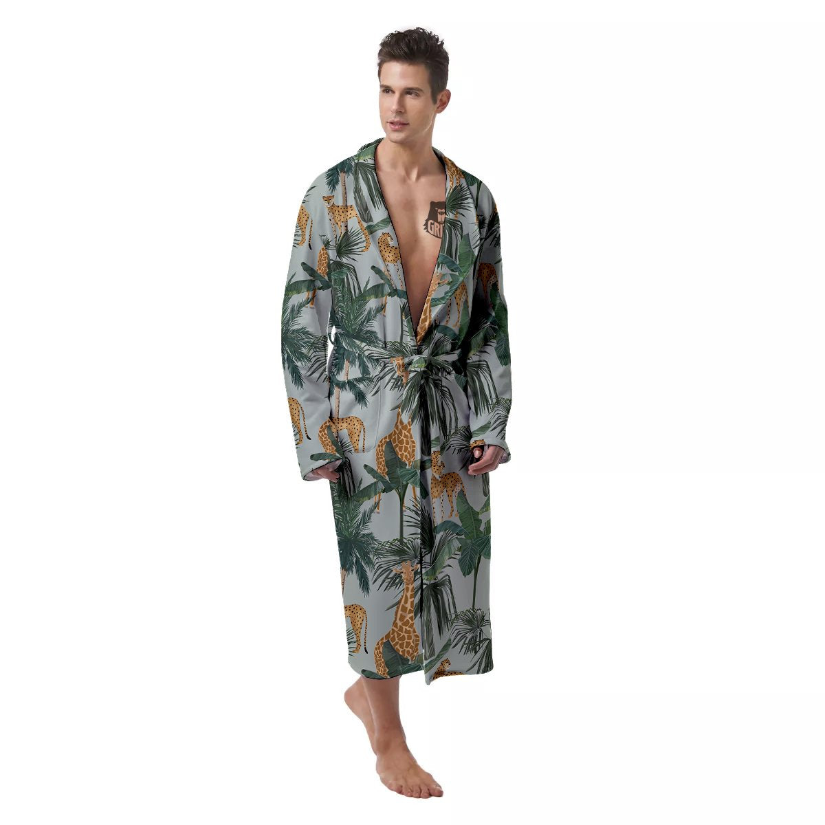 Giraffe And Leopard Vintage Print Pattern Men's Robe-grizzshop