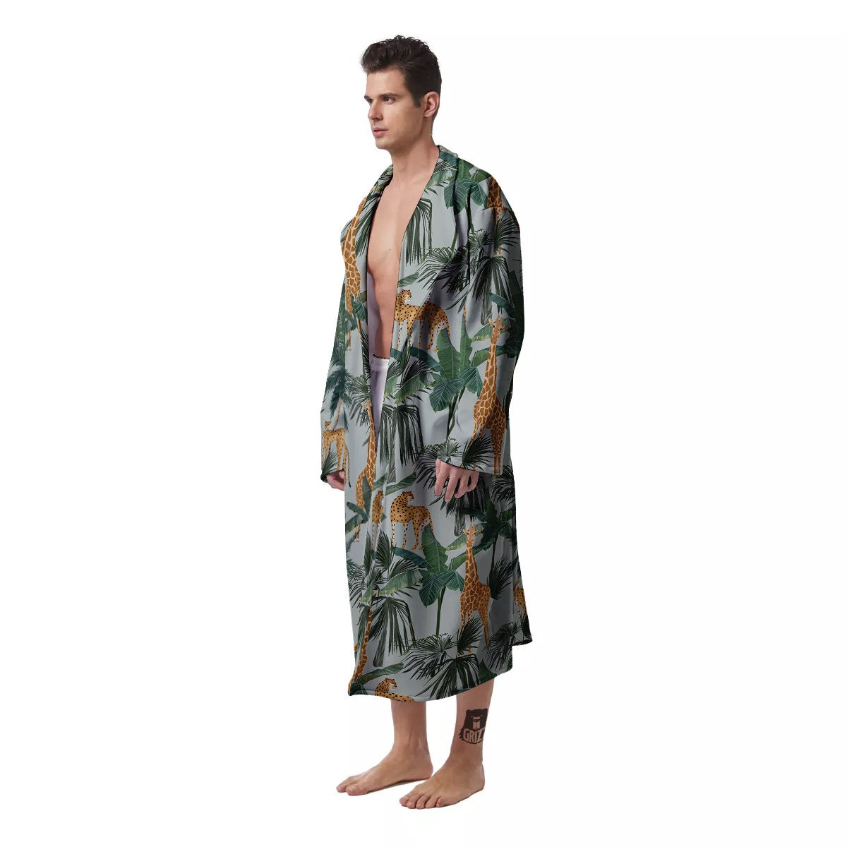 Giraffe And Leopard Vintage Print Pattern Men's Robe-grizzshop