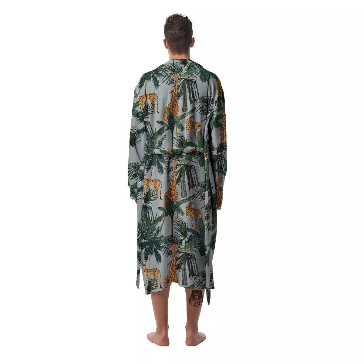 Giraffe And Leopard Vintage Print Pattern Men's Robe-grizzshop