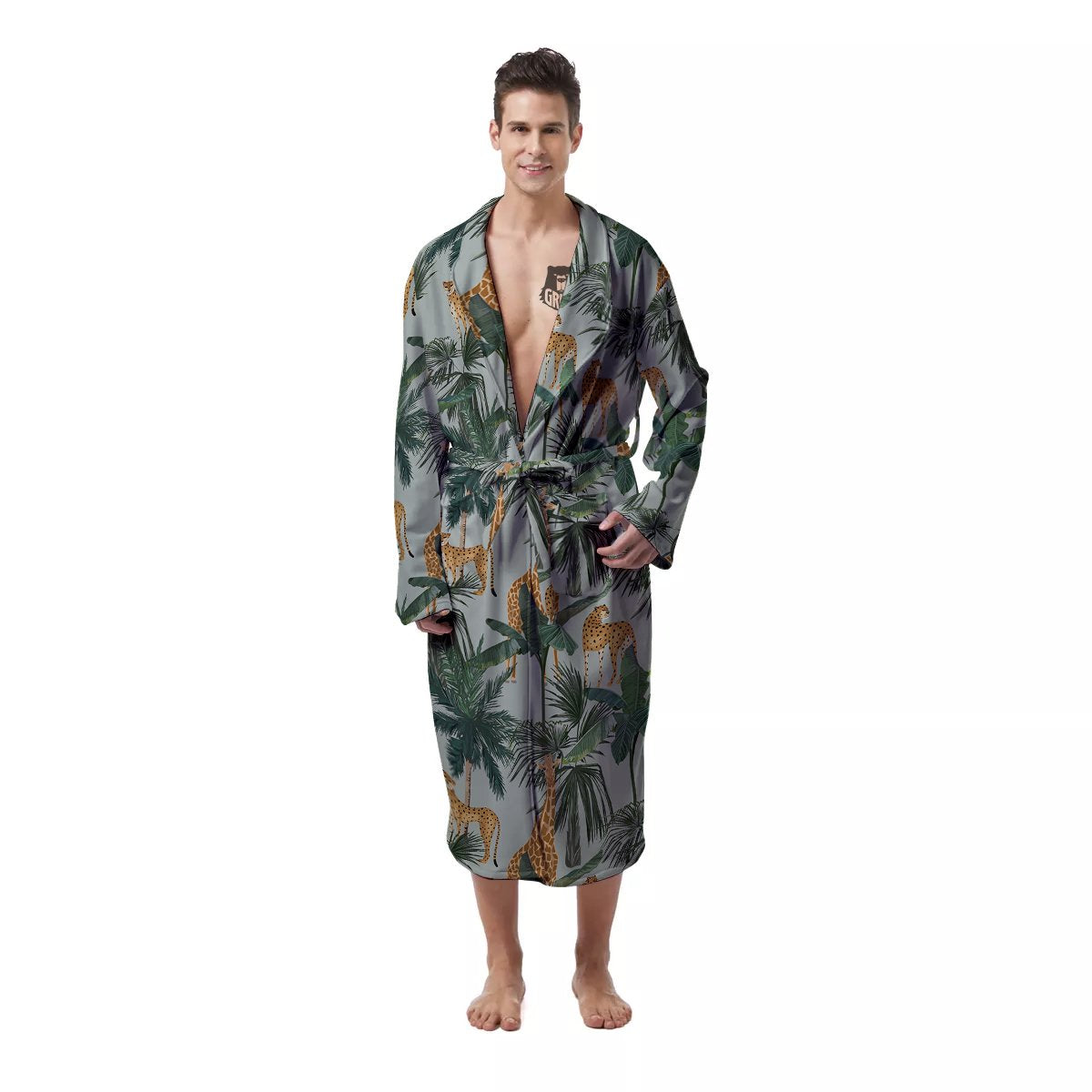 Giraffe And Leopard Vintage Print Pattern Men's Robe-grizzshop