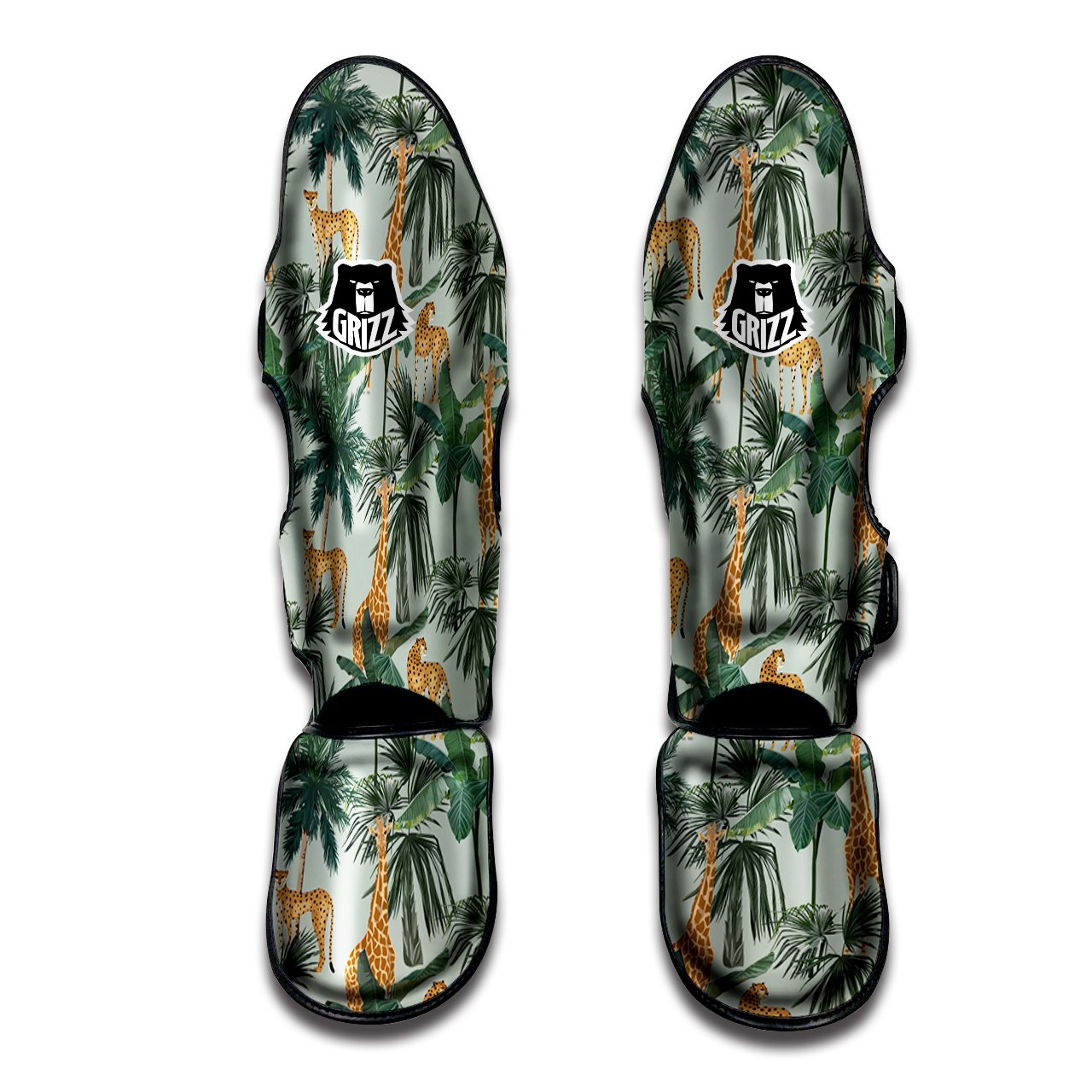 Giraffe And Leopard Vintage Print Pattern Muay Thai Shin Guards-grizzshop