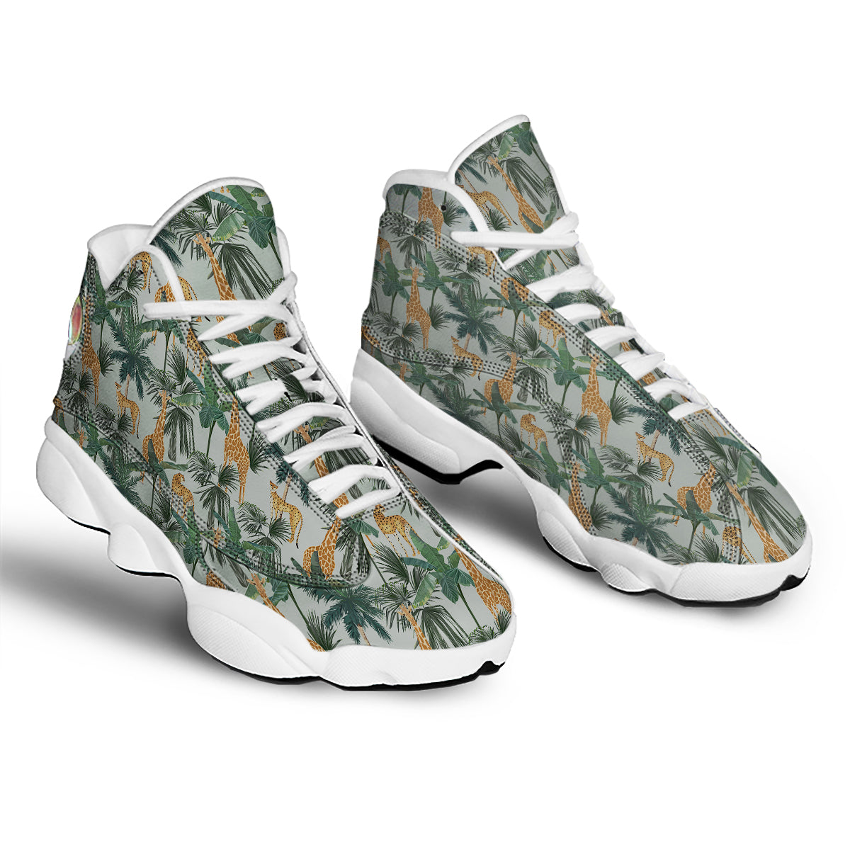 Giraffe And Leopard Vintage Print Pattern White Basketball Shoes-grizzshop