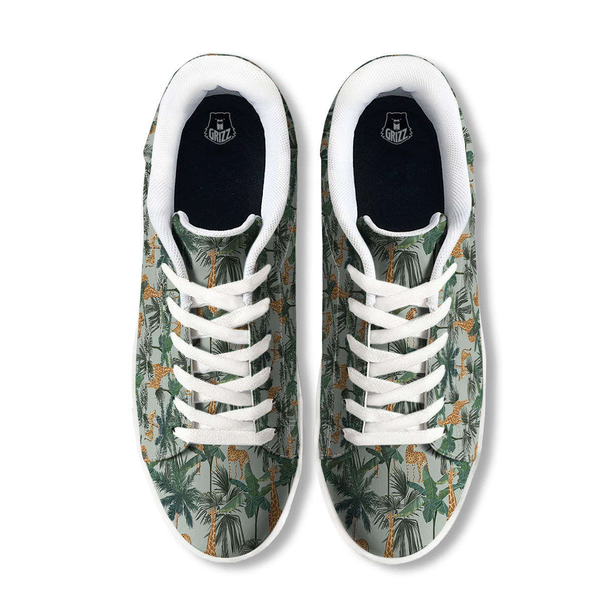 Giraffe And Leopard Vintage Print Pattern White Low Top Sneakers-grizzshop