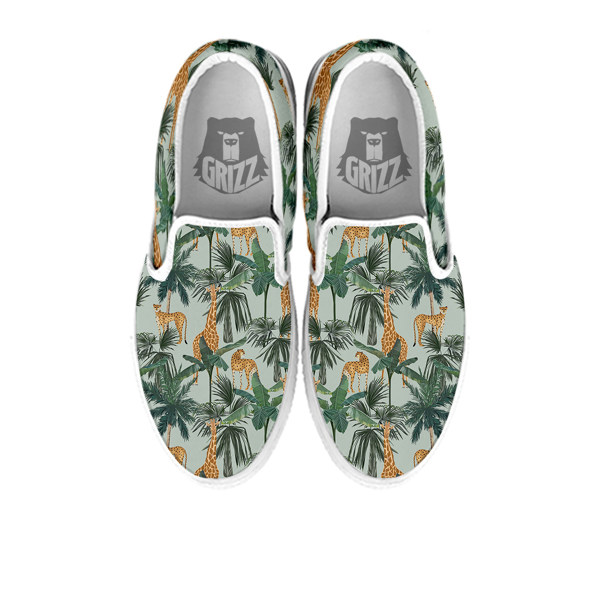 Giraffe And Leopard Vintage Print Pattern White Slip On Shoes-grizzshop