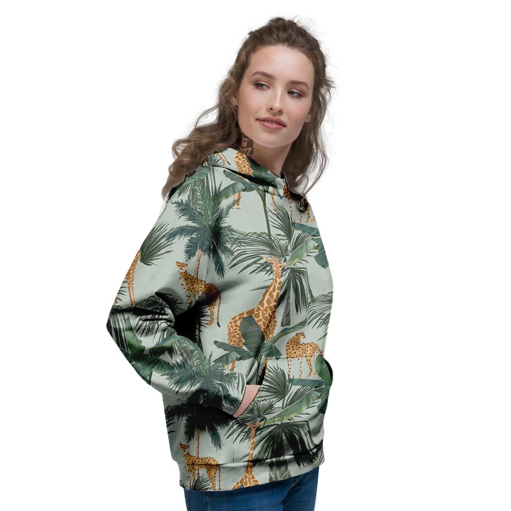 Giraffe And Leopard Vintage Print Pattern Women's Hoodie-grizzshop