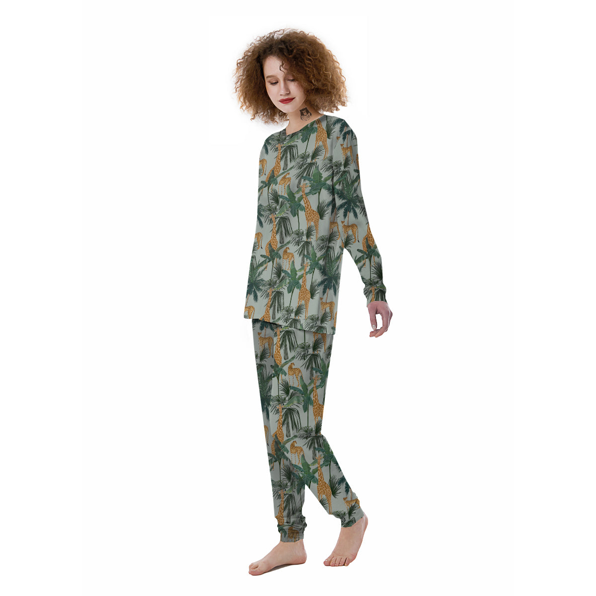 Giraffe And Leopard Vintage Print Pattern Women's Pajamas-grizzshop