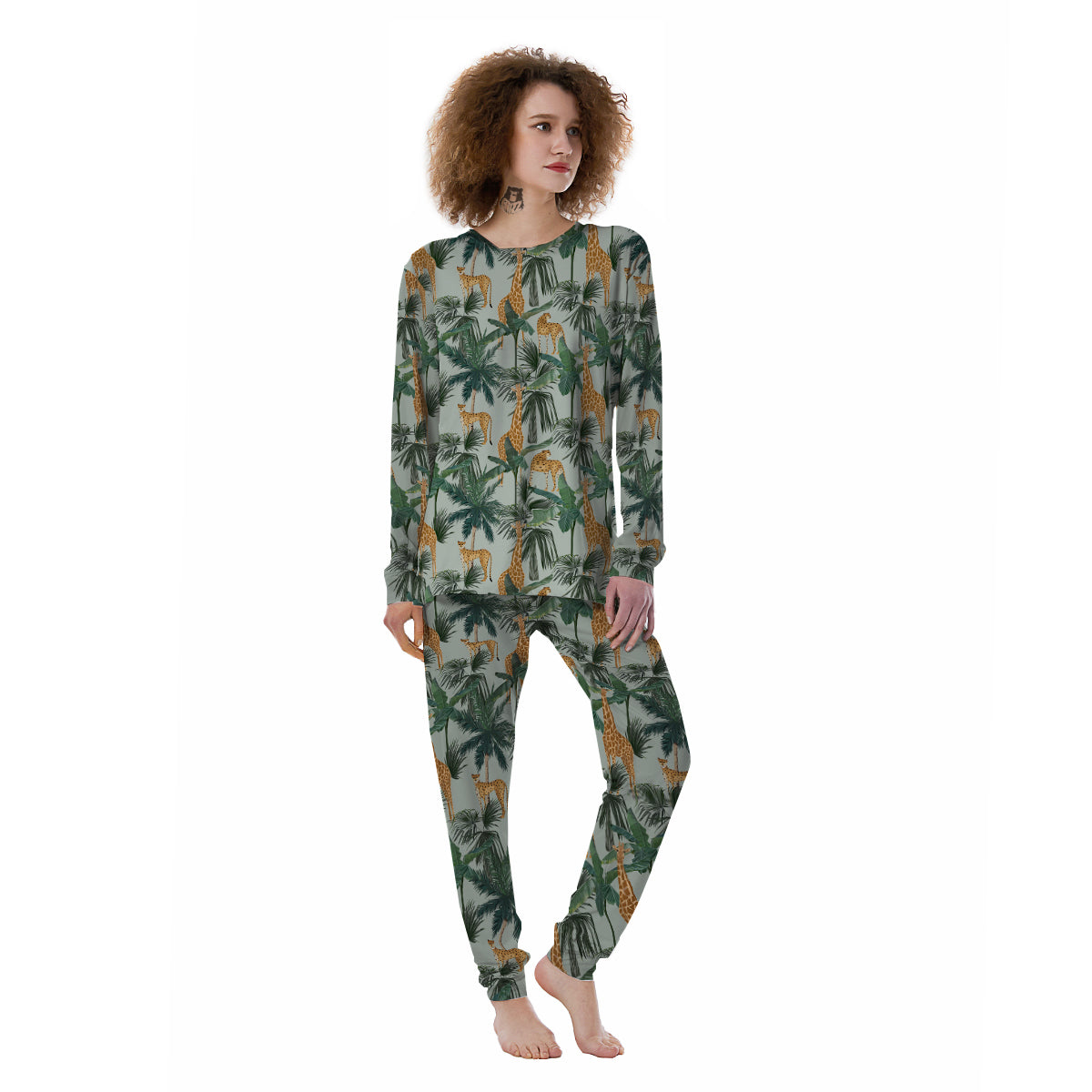 Giraffe And Leopard Vintage Print Pattern Women's Pajamas-grizzshop