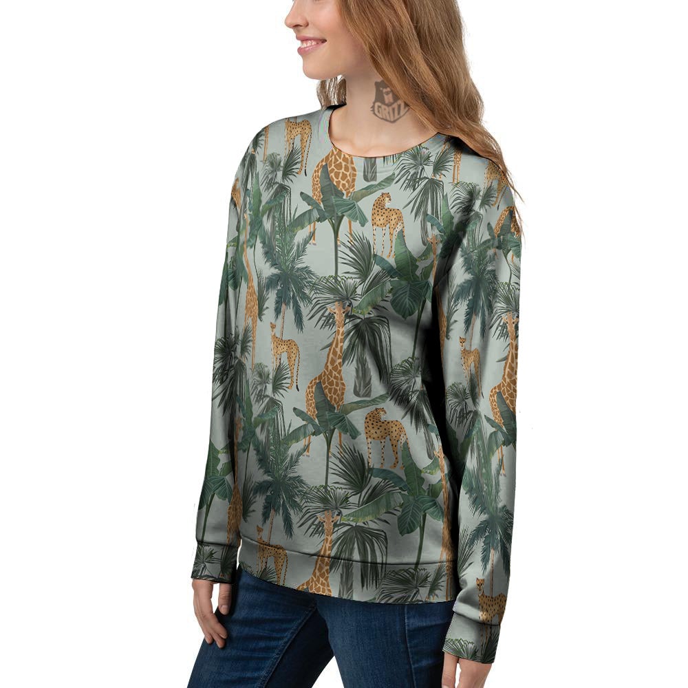 Giraffe And Leopard Vintage Print Pattern Women's Sweatshirt-grizzshop