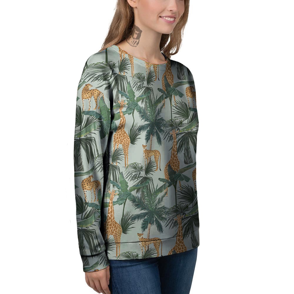 Giraffe And Leopard Vintage Print Pattern Women's Sweatshirt-grizzshop