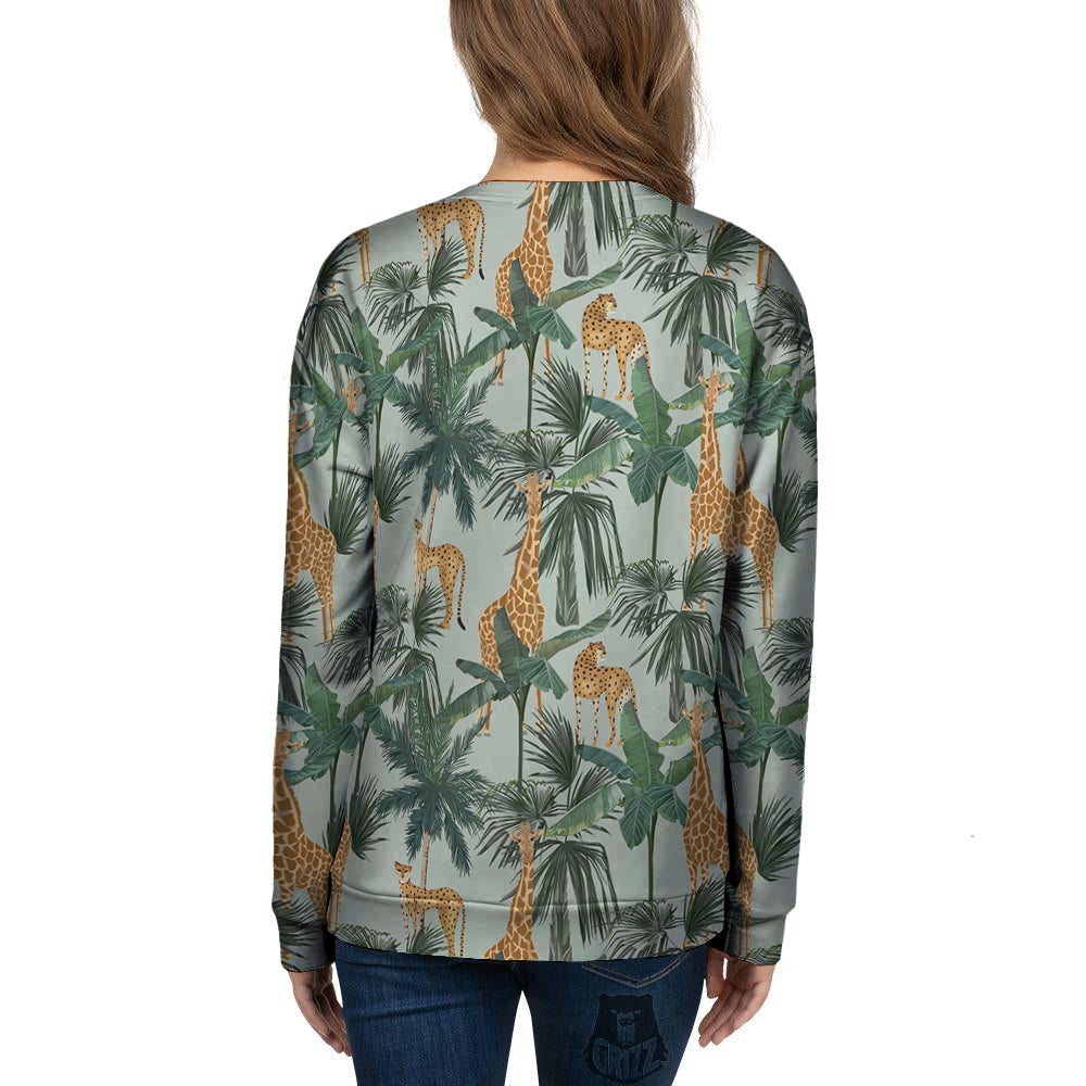 Giraffe And Leopard Vintage Print Pattern Women's Sweatshirt-grizzshop