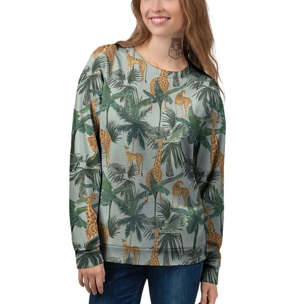 Giraffe And Leopard Vintage Print Pattern Women's Sweatshirt-grizzshop