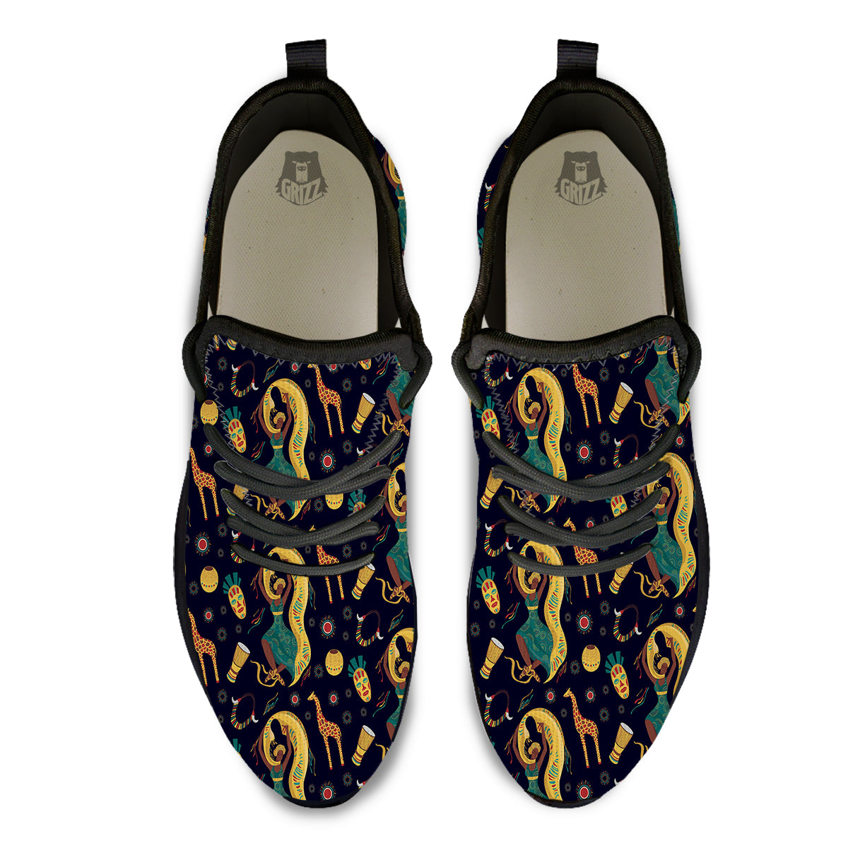 Giraffe Aztec Print Pattern Black Athletic Shoes-grizzshop