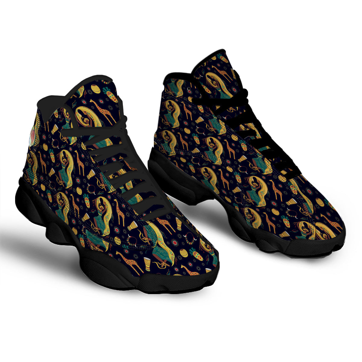 Giraffe Aztec Print Pattern Black Basketball Shoes-grizzshop