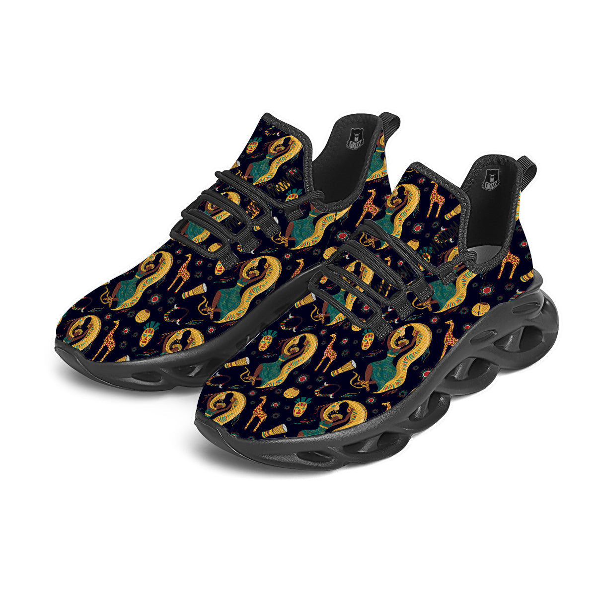 Giraffe Aztec Print Pattern Black Running Shoes-grizzshop