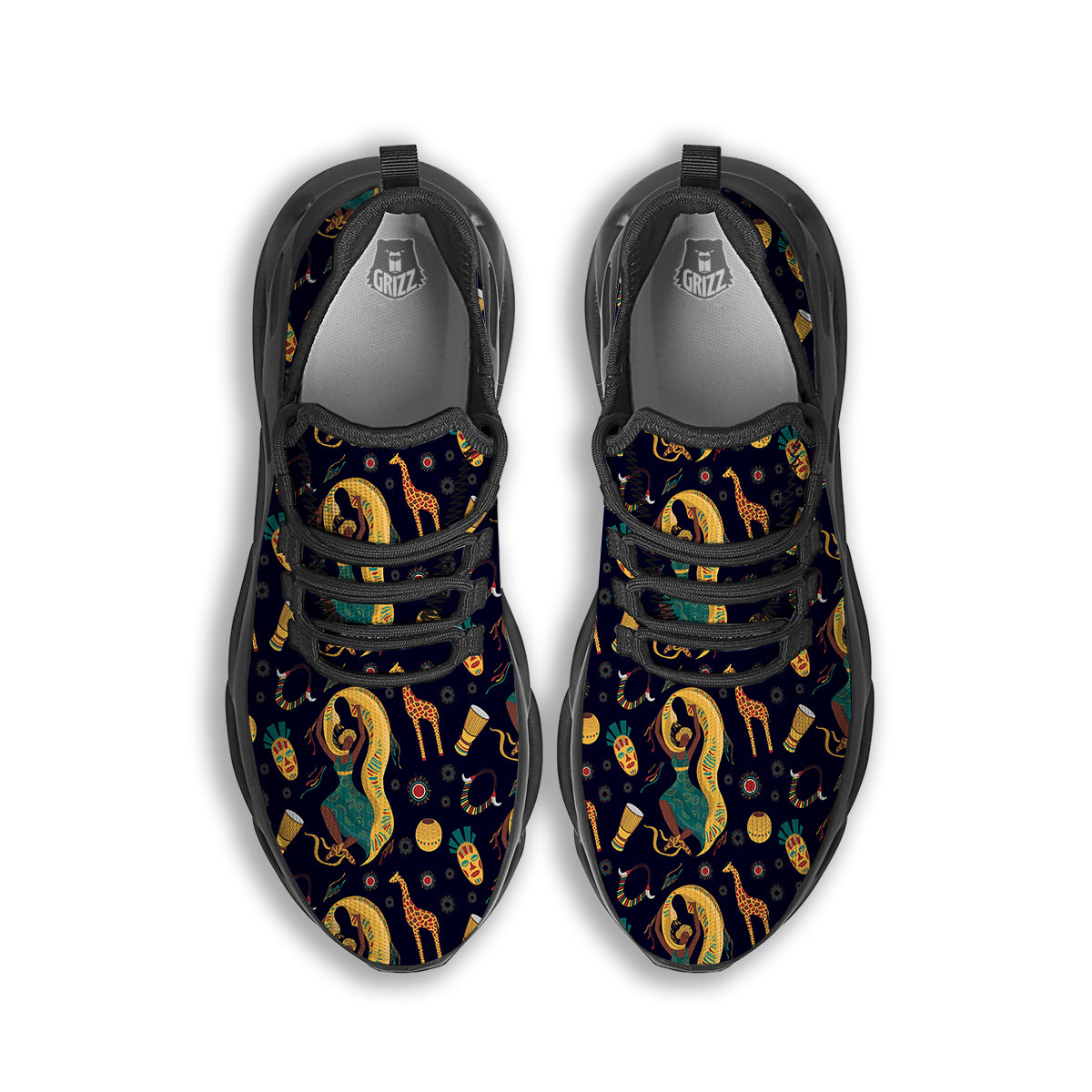 Giraffe Aztec Print Pattern Black Running Shoes-grizzshop