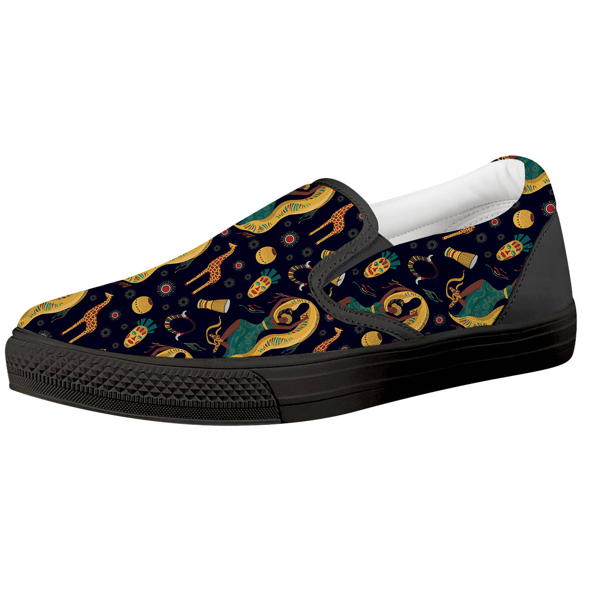 Giraffe Aztec Print Pattern Black Slip On Shoes-grizzshop