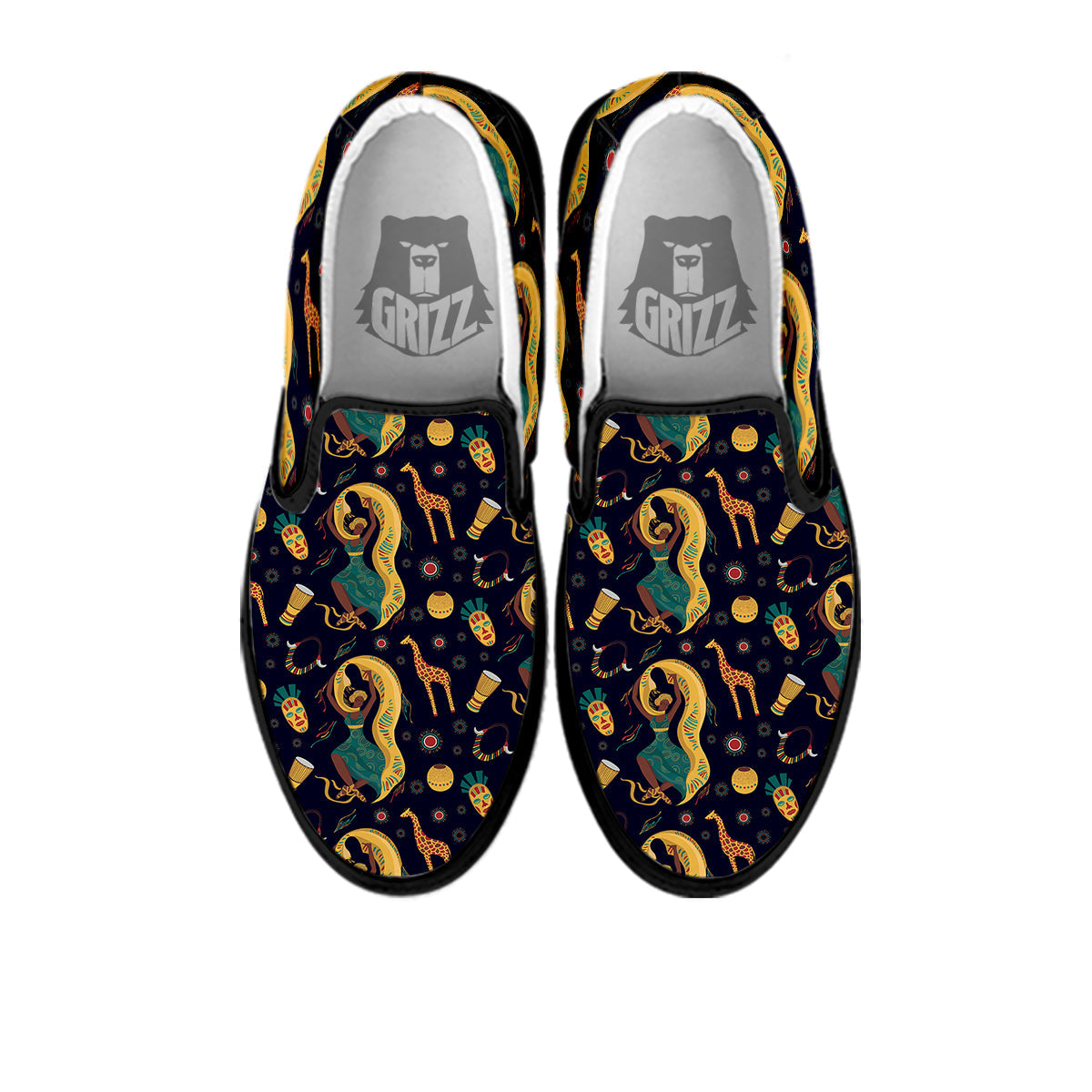 Giraffe Aztec Print Pattern Black Slip On Shoes-grizzshop