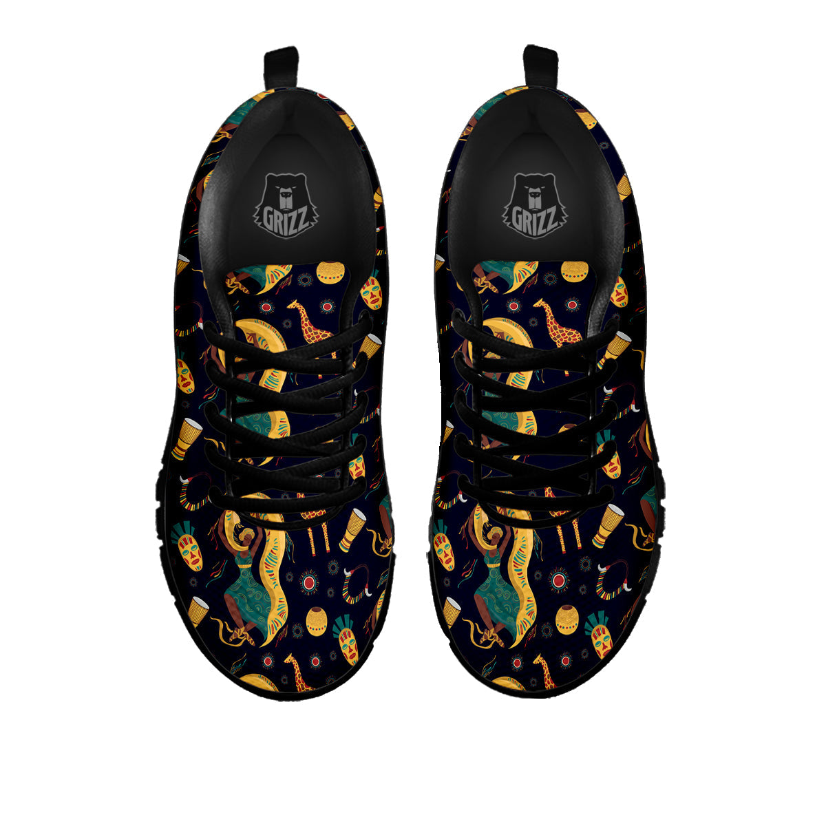Giraffe Aztec Print Pattern Black Sneaker-grizzshop