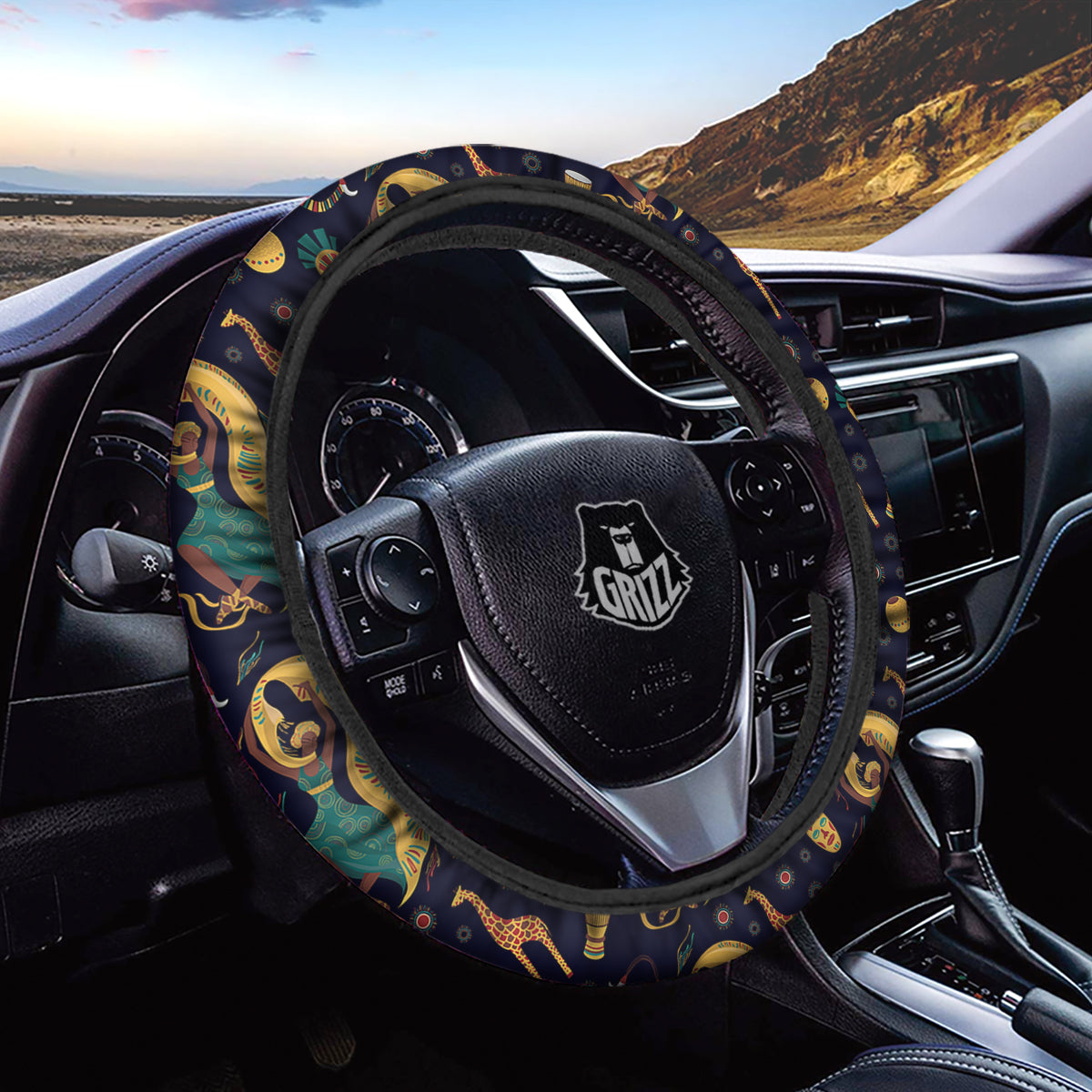 Giraffe Aztec Print Pattern Car Steering Wheel Cover-grizzshop