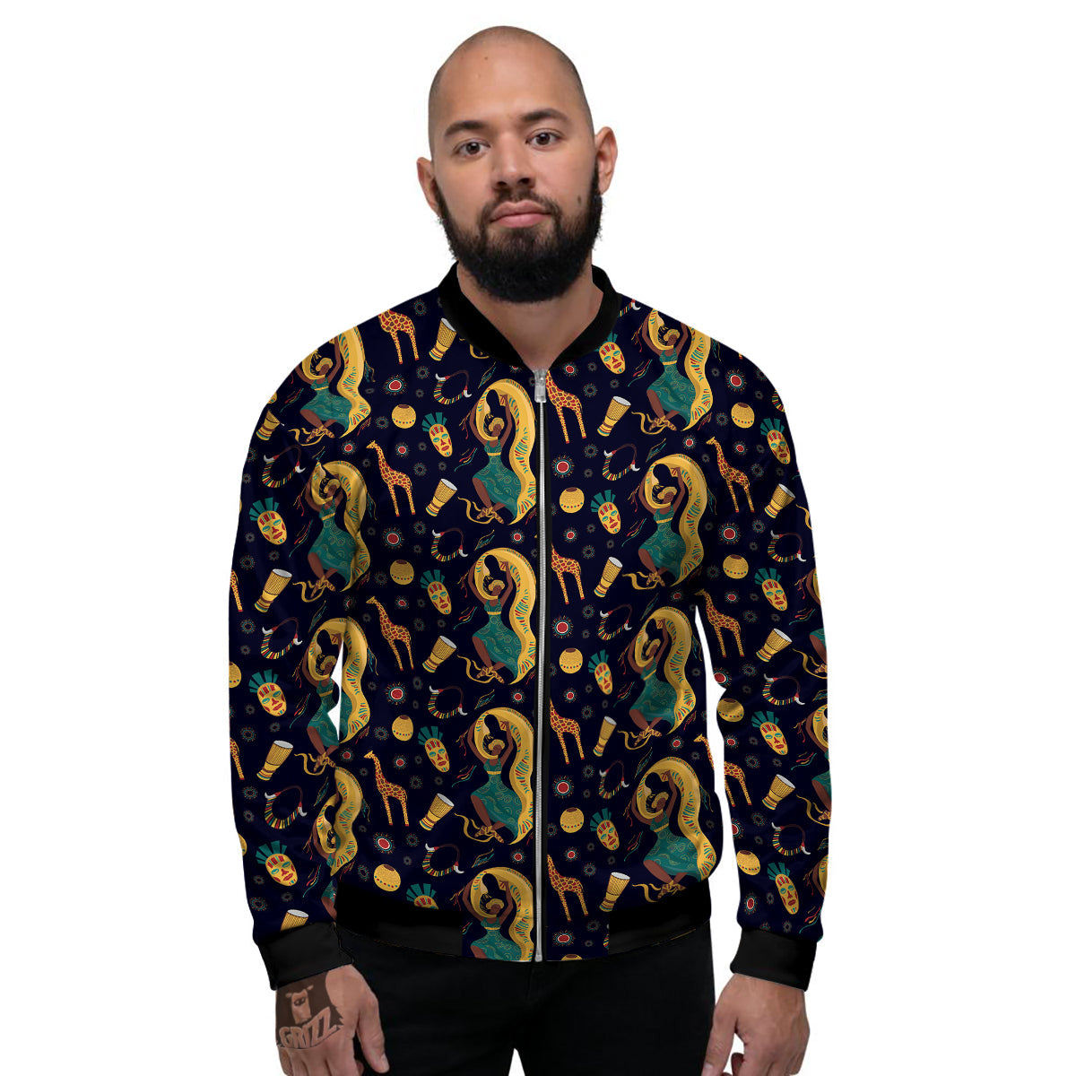 Giraffe Aztec Print Pattern Men's Bomber Jacket-grizzshop
