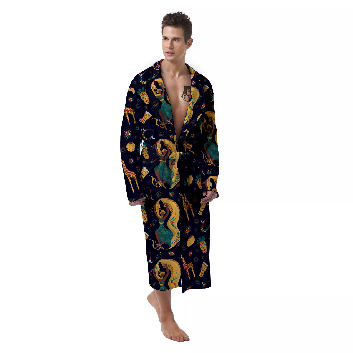 Giraffe Aztec Print Pattern Men's Robe-grizzshop
