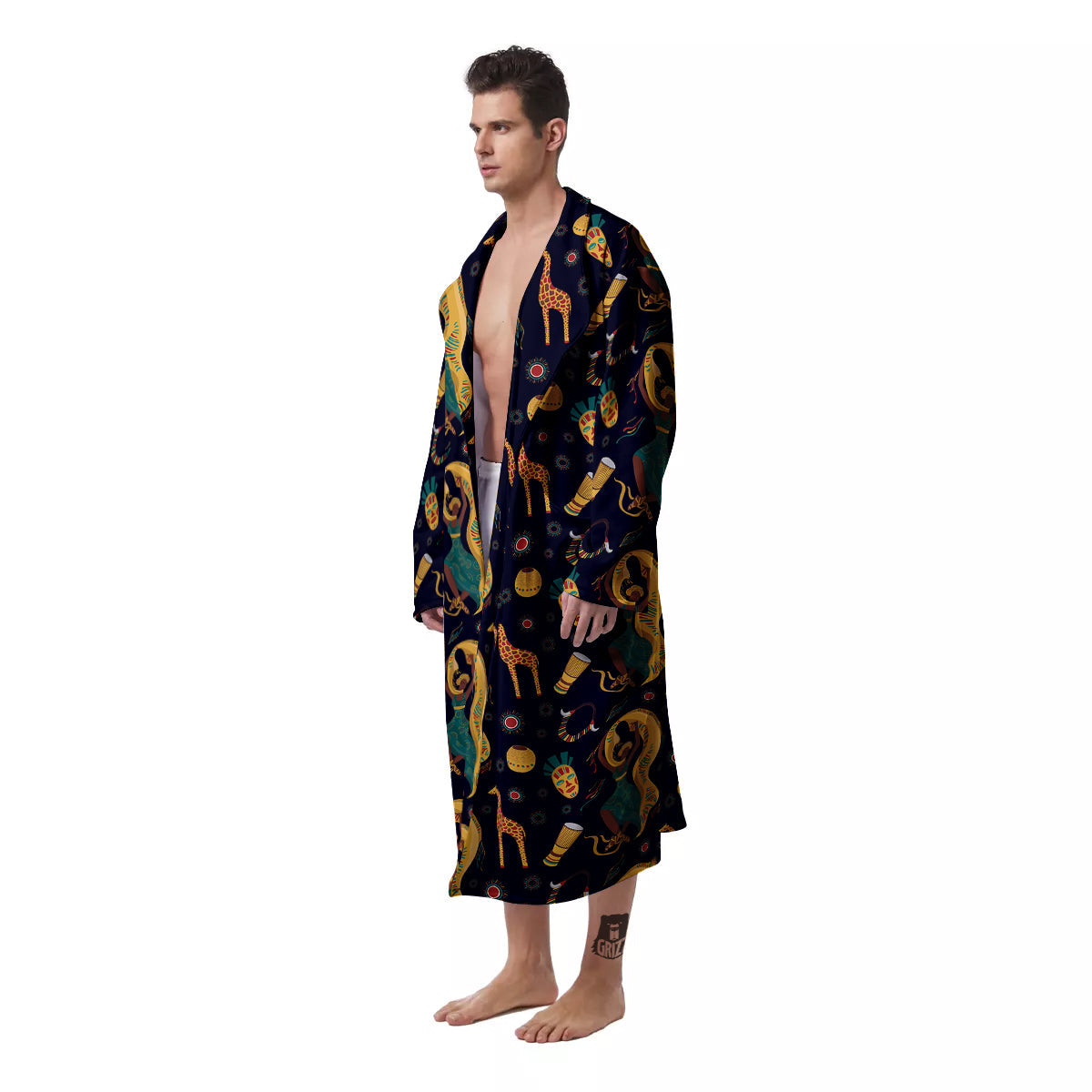 Giraffe Aztec Print Pattern Men's Robe-grizzshop