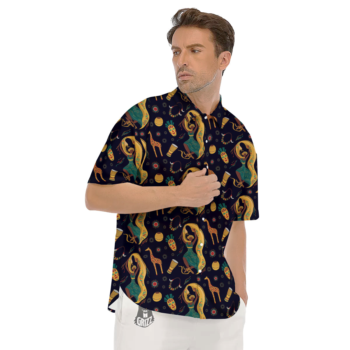 Giraffe Aztec Print Pattern Men's Short Sleeve Shirts-grizzshop